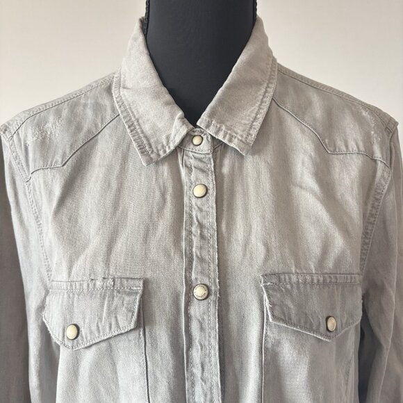 Allsaints Womens Long Sleeve Gray Shirt Sz 10 US Snap Button Edgy Grunge Capsule - Picture 11 of 16